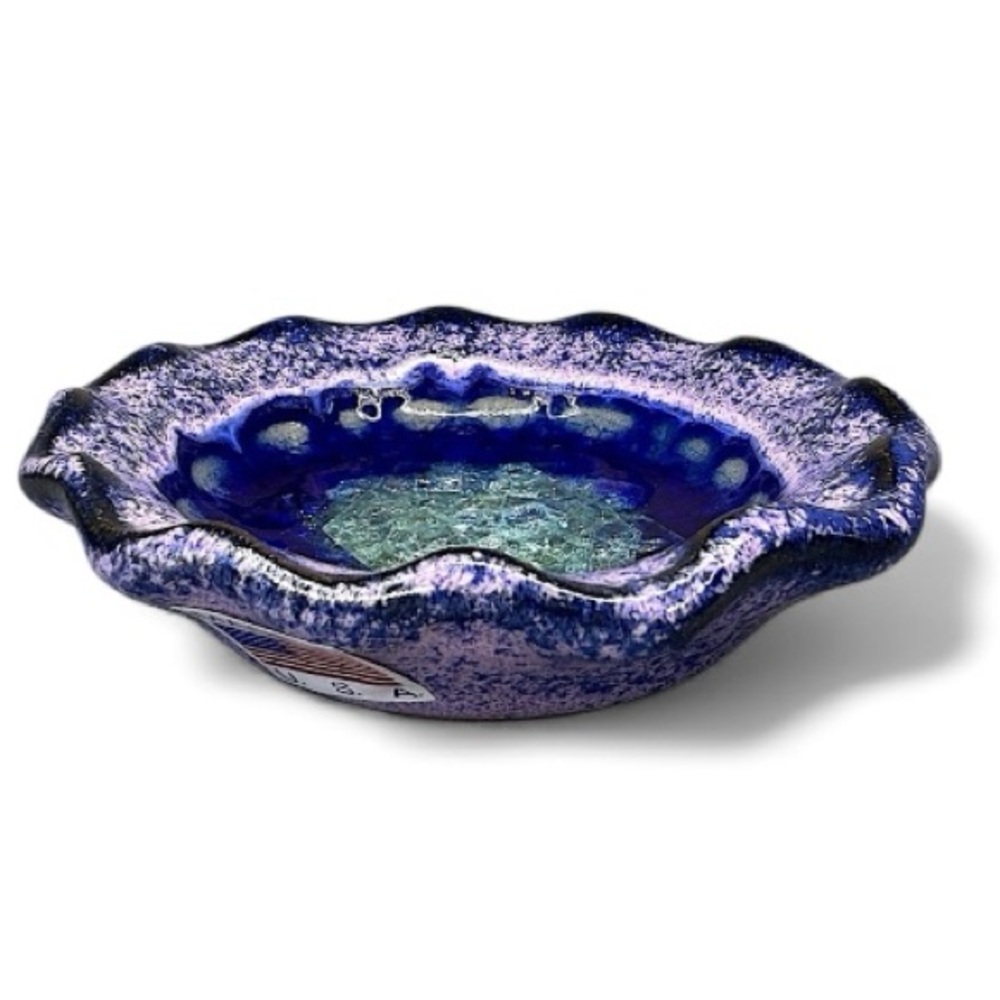 Trinket Dish - Fused Glass Art Pottery Purple/Blue Dish - USA, Down To Earth